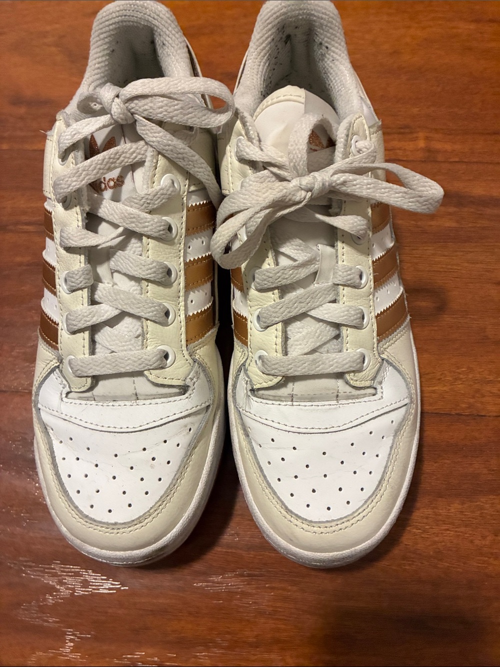adidas  White Sneakers with Metallic Gold Stripes